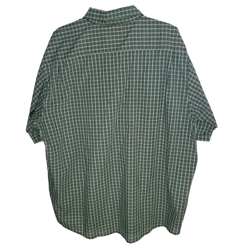 Wrangler Button Down Shirt Mens 2XL Green Plaid Wrinkle Resist Short‎ Sleeve